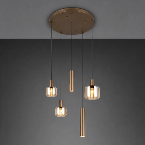 Trio Leuchten hanglamp Mataro - 5 lichts - 55  x 150   cm - brons goud