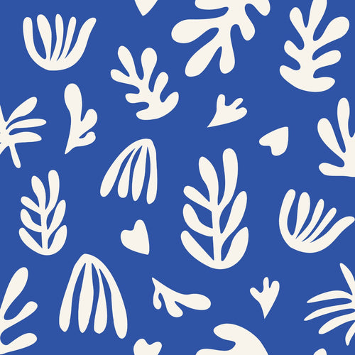 ESTAhome behang planten in Matisse stijl blauw en wit - 50 x 900 cm - 131020