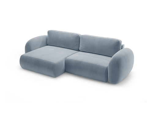 Cosmopolitan Design Omkeerbare converteerbare hoekbank met opbergdoos Tonale 4-zits, flueel blauw grijs - 149x262x88cm