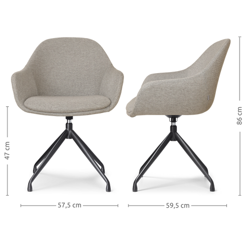 Nolon Nola-Mae Eetkamerstoel Warm Grijs - Draaibaar Zwart Onderstel - vtwonen shop