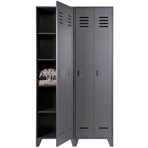 WOOOD kledingkast 2-deurs Stijn - Grenen - Staal Grijs - 103x187x40 - vtwonen shop