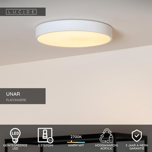 Lucide plafonnière UNAR - Geïntegreerde LED - Wit