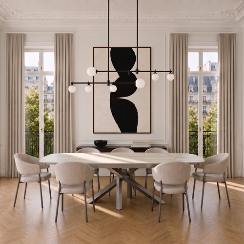 Premium Interiors - Uitschuifbare eettafel CAST - travertijnkeramiek travertijn 240cm