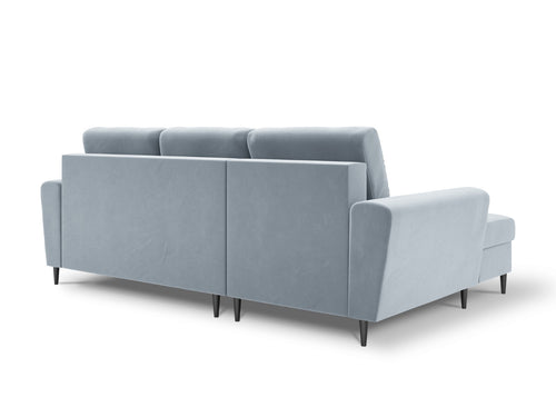 Cosmopolitan Design Uitklapbare hoekbank links met opbergdoos Kyoto 4-zits, flueel, lichtblauw - 145x241x88cm