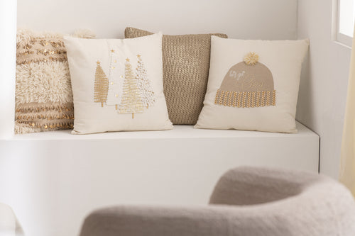 J-Line kussen Muts 'Let's Get Cozy' - katoen - wit/beige - vtwonen shop