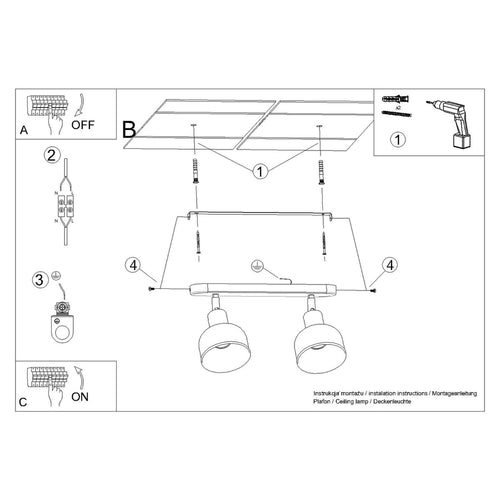 Sollux Lighting Plafondlamp ELBA 2 wit - 47x24x18,5cm
