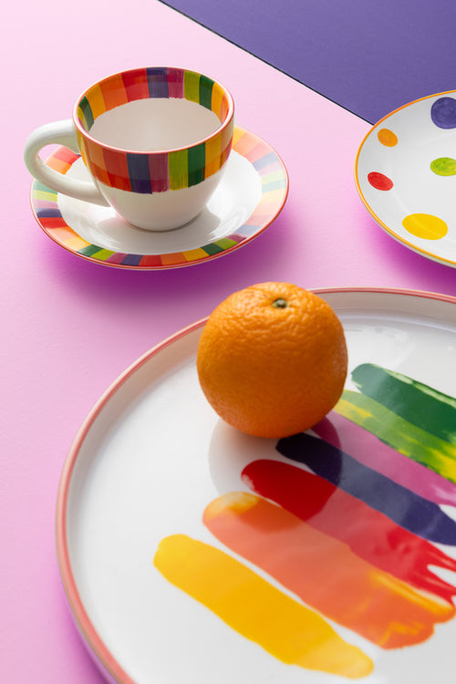 J-Line kop + schoteltje Polka - porselein - mix - 2 stuks