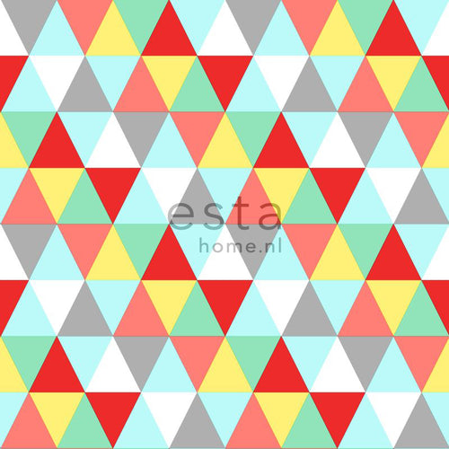 ESTAhome behang driehoekjes rood, geel en blauw - 53 cm x 10.05 m - 138715