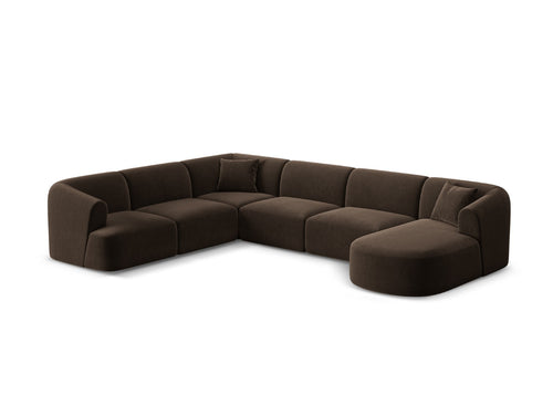 Cosmopolitan Design Modulaire panoramische hoekbank links Campi 7-zits, flueel chocolade - 255x330x70cm