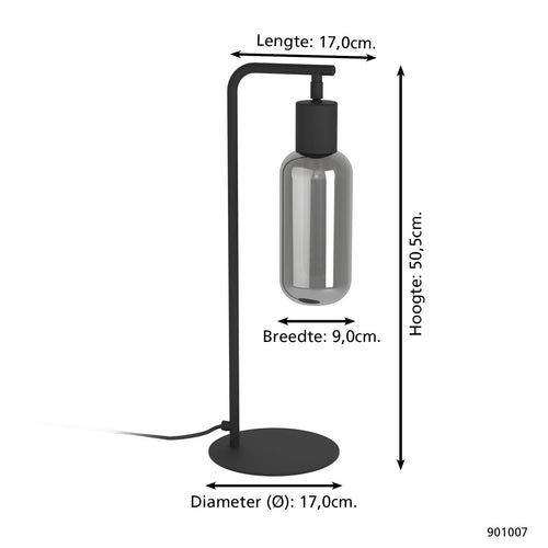 EGLO tafellamp Majone - e27 - smoke glas - 50,5 cm - zwart - vtwonen shop