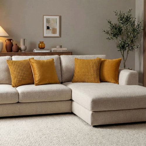 KUSSENSET - 4-delig - Texture Harmony - 45x45 cm - inclusief binnenkussens - geel