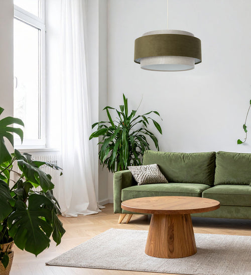 bpskoncept hanglamp Doblo  -linnen & olijfgroen - Ø50 cm