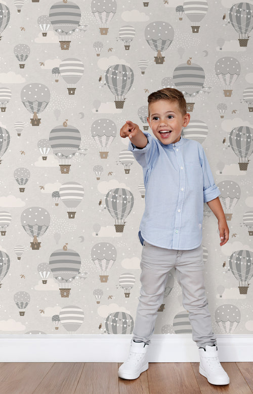 ESTAhome behang luchtballonnen grijs en bruin - 50 x 900 cm - 131344 - vtwonen shop