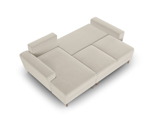 Cosmopolitan Design Uitklapbare hoekbank links met opbergdoos Kyoto 4-zits, flueel lichtbeige - 145x241x88cm
