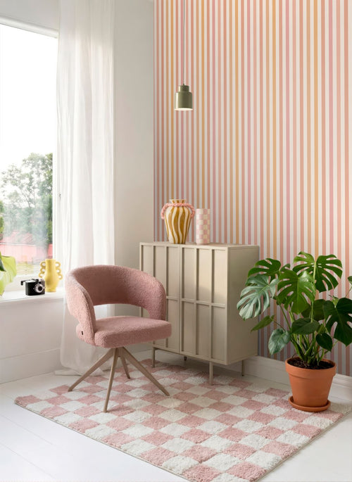 ESTAhome behang strepen oranje en roze - 50 x 900 cm - 131604