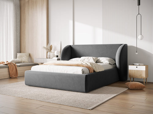 Micadoni Opbergbed met hoofdeinde Miley 200x200cm, flueel, grijs - 230x247x100cm