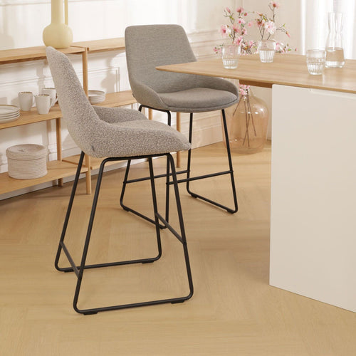 Nolon Nino-Isa Barkruk Bouclé Taupe - Stof - Zwart Onderstel - 65 cm - vtwonen shop