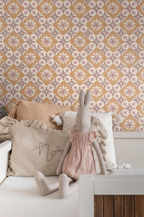 ESTAhome behang vintage bloemen oranje en paars - 50 x 900 cm - 131502 - vtwonen shop