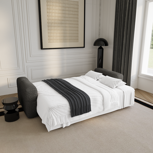 Premium Interiors - Slaapbank met opbergruimte VIBE - bouclé-stof grafietgrijs 247cm