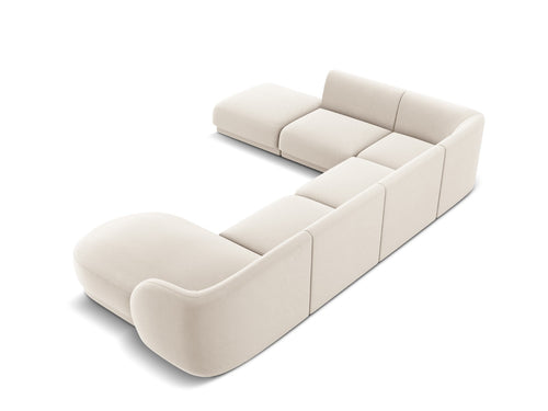 Micadoni Panoramische hoekbank links Miley 6-zits, flueel, lichtbeige - 255x330x70cm