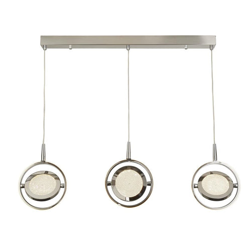 Searchlight Gyroscope 3-lichts LED Ring Bar Hanglamp Chroom, Crystal Sand 3000K