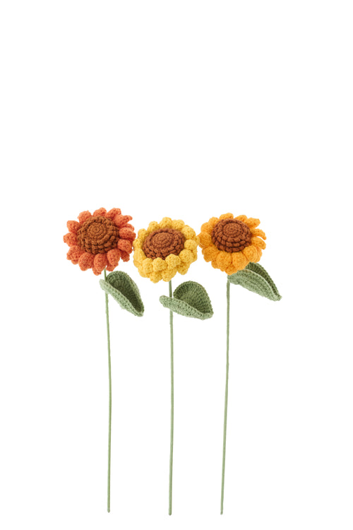 J-Line kunstbloem Zonnebloem Gehaakt - polyester - geel/oranje - set van 3