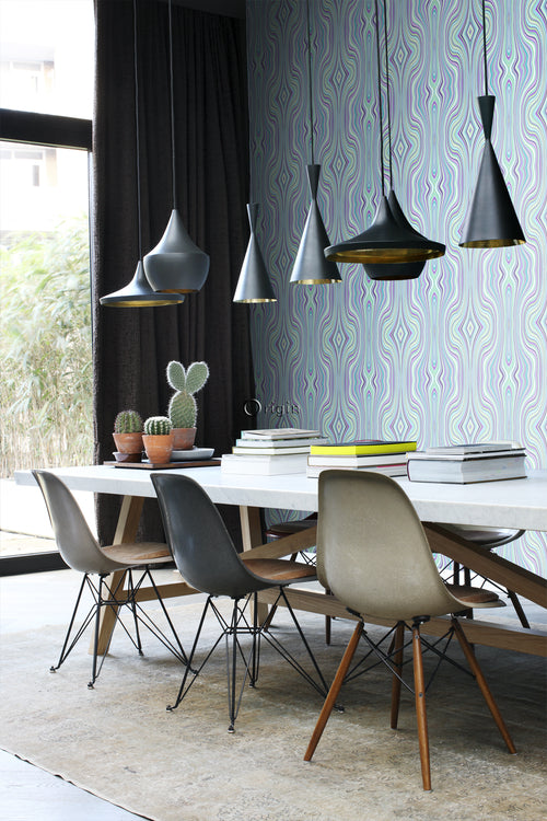 Origin Wallcoverings behang grafische lijnen turquoise en paars - 53 cm x 10,05 m - 347226 - vtwonen shop