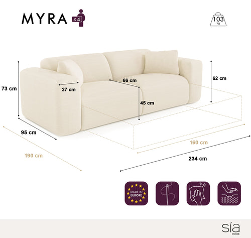 Sia Home - Rechte slaapbanken MYRA - Bouclette stof - Donker antraciet - 234cm - vtwonen shop