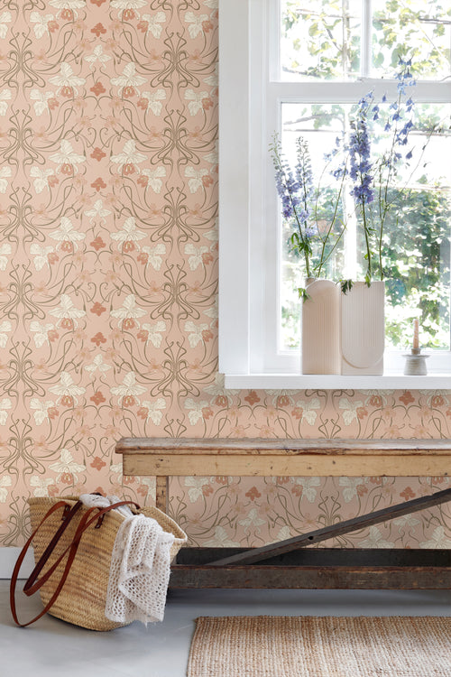 ESTAhome behang vintage bloemen in art nouveau stijl terracotta roze - 53 cm x 10.05 m - 139668 - vtwonen shop