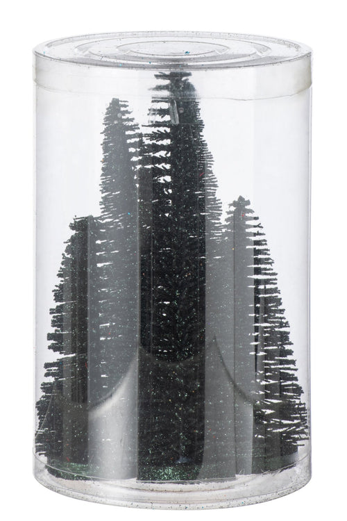 J-Line decoratie Kerstboom Glitter - kunststof - donkergroen - doos van 4