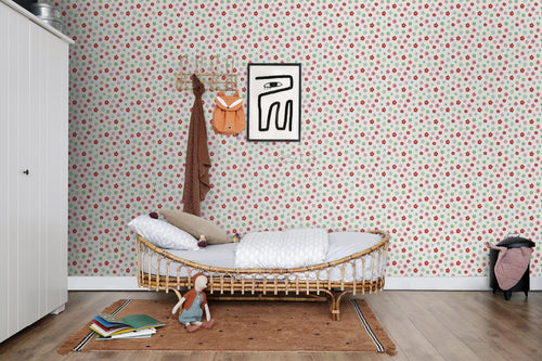 ESTAhome behang vintage bloemetjes lichtblauw, groen en rood - 53 cm x 10.05 m - 138726