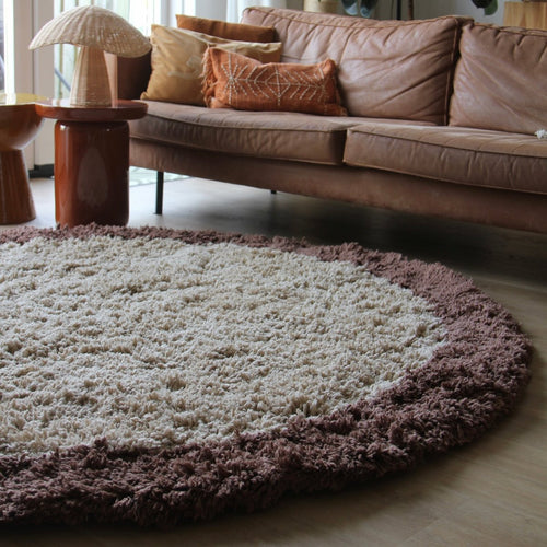 Interieur05 vloerkleed Pilo - hoogpolig - beige/bruin - Ø200 cm