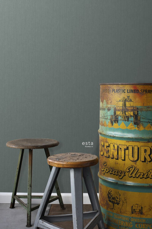 ESTAhome behang effen denim jeans structuur vergrijsd groen - 53 cm x 10.05 m - 148706