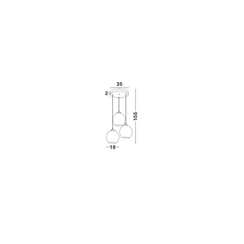 Merano Gresham 3-lichts cluster hanglamp koper glas, zwart metaal LED E27