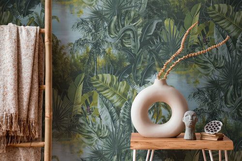 Livingwalls behang jungle-motief groen, groen en blauw - 53 cm x 10.05 m - AS-383561