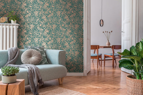 A.S. Création behang bloemen groen, goud en turquoise - 53 cm x 10.05 m - AS-388311 - vtwonen shop