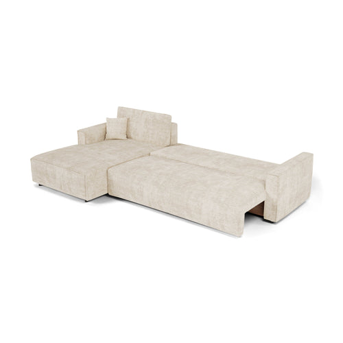 Premium Interiors - Linkshoekbank met slaapfunctie en opbergruimte  - corduroy beige 297cm