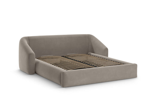 Cosmopolitan Design Opbergbed met hoofdeinde Campi 200x180cm flueel cappuccino - 230x248x80cm
