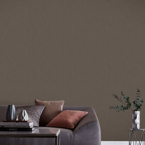 Graham & Brown Vliesbehang - Linnen Chocoladebruin