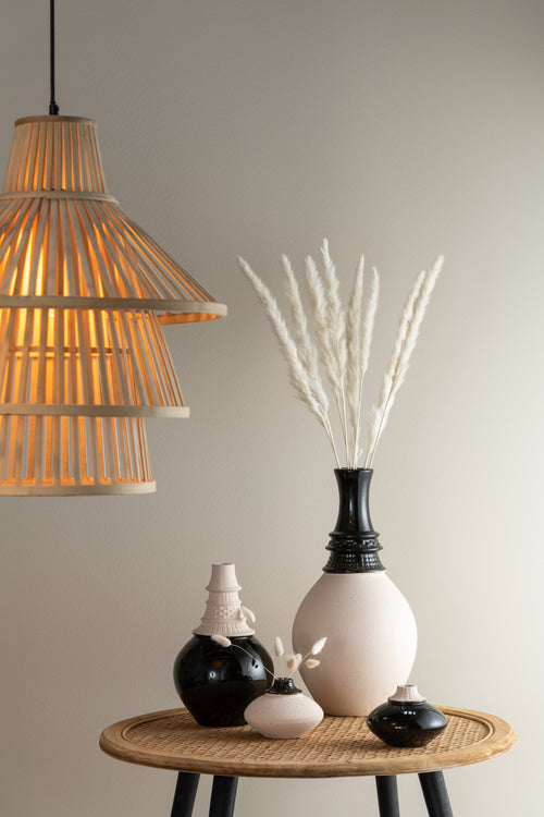 J-Line vaas Klein Rond - keramiek - zwart/beige - 2 stuks - Ø 13 cm