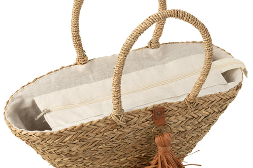 J-Line strandtas Kwasten - zeegras/raphia - naturel/bruin