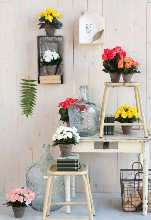 Mica Decorations Begonia Kunstplant in Bloempot Stan - H30 x Ø25 cm - Geel