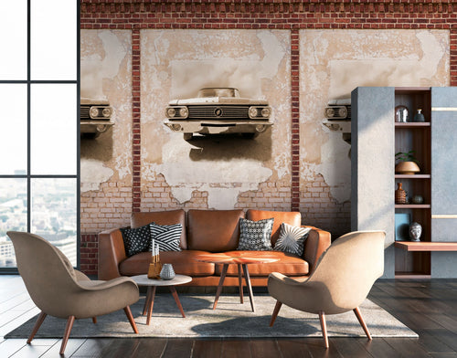 Livingwalls fotobehang auto's bruin, beige, rood en crème - 159 x 280 cm - AS-392431