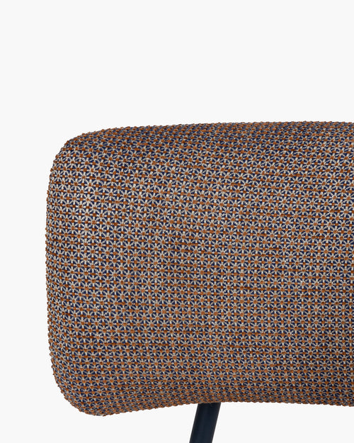 noo.ma Kei Lounge Chair - gestoffeerde design fauteuil, metaal en 100% polyester, Brown & Blue Mélange