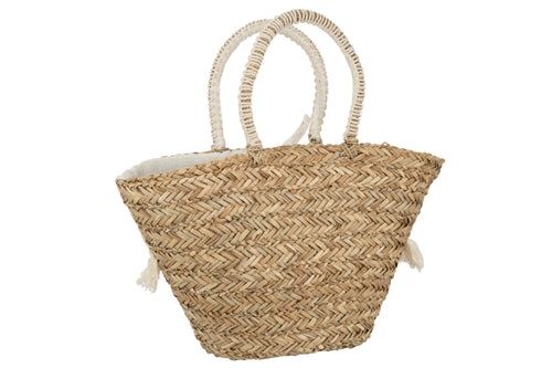 J-Line strandtas Bloemen + Franjes - zeegras - naturel/creme - vtwonen shop