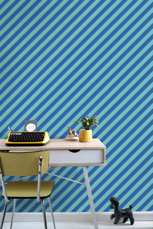 ESTAhome behang strepen petrolgroen en koningsblauw - 50 x 900 cm - 139958 - vtwonen shop