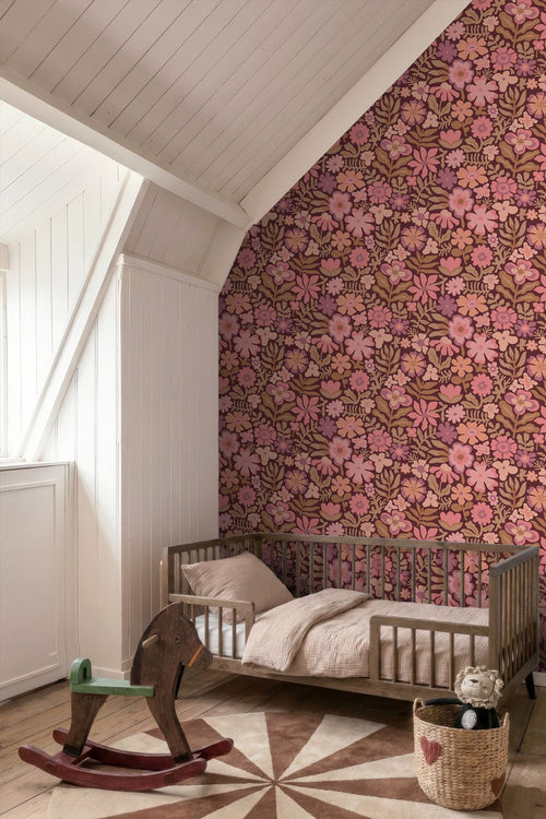 ESTAhome behang bloemetjes roze en paars - 50 x 900 cm - 132294