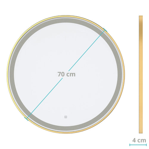 LOMAZOO badkamerspiegel Miami - met LED verlichting - rond - goud - 70 cm