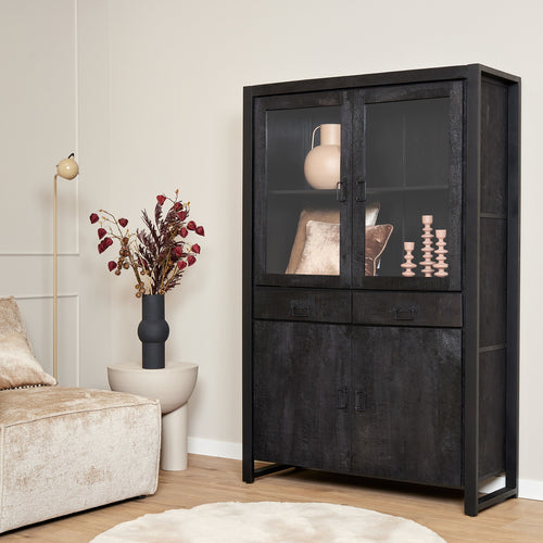 StarFurn Vitrinekast Boaz - Rechthoek Zwart Hout - 115x45x180cm