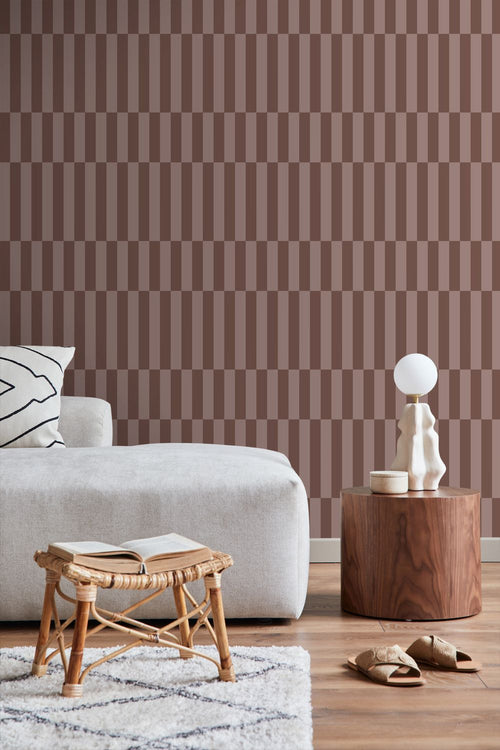 ESTAhome behang strepen bruin en mauve paars - 53 cm x 10.05 m - 131215